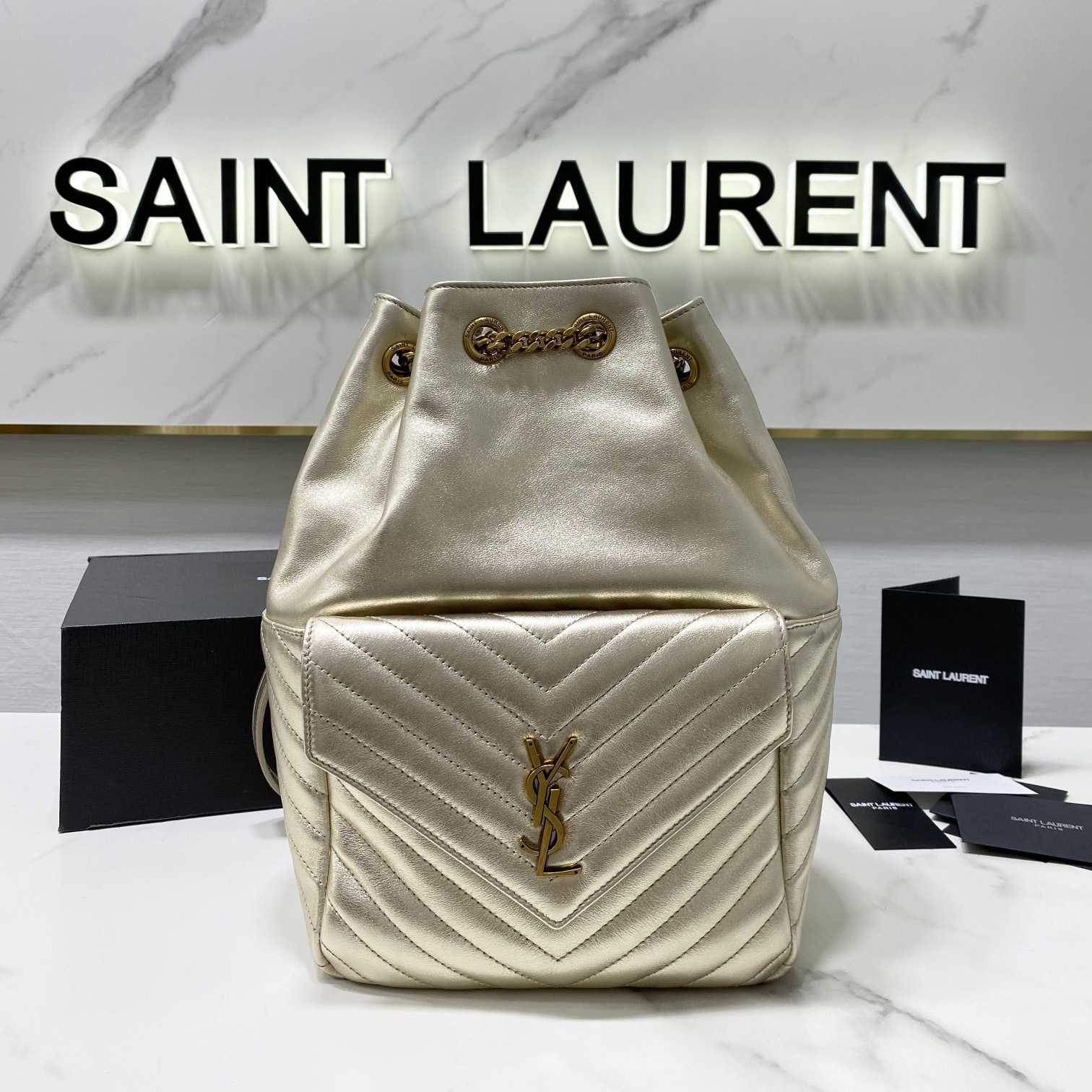 Saint Laurent Joe Drawstring Quilted Backpack(22-29-15cm) - everydesigner