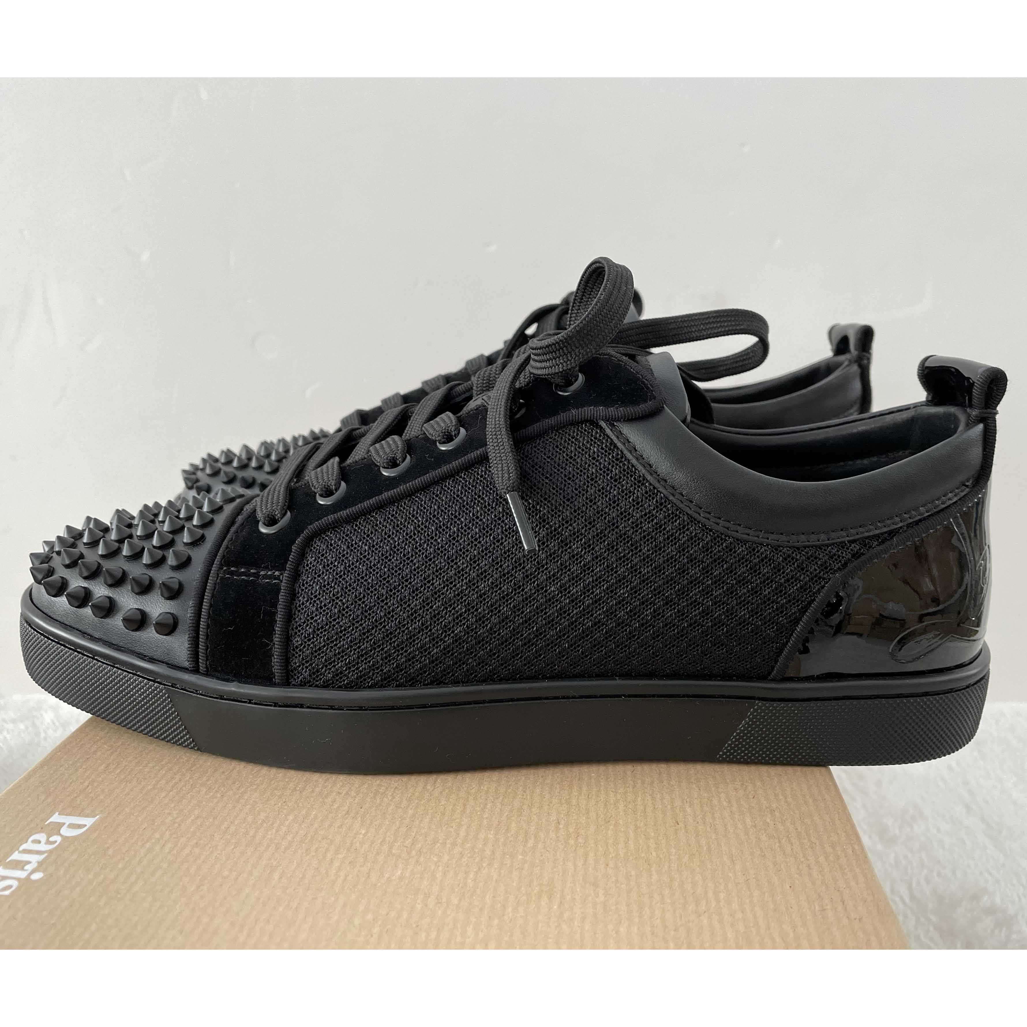 Christian Louboutin Fun Louis Junior Spike-Embellished Leather And Mesh Low-Top Trainers - everydesigner