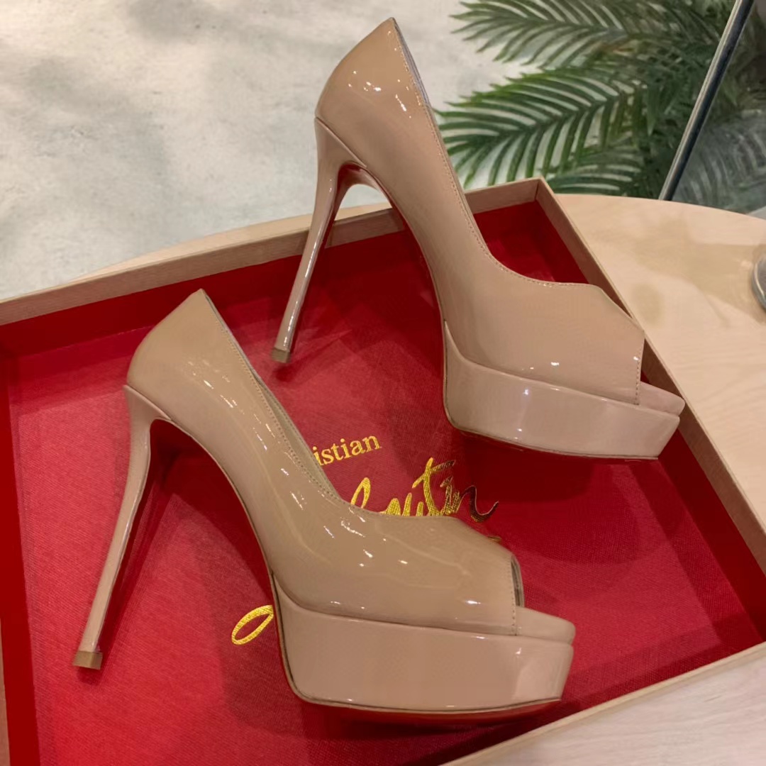 Christian Louboutin Lady Peep Patent Leather Heels - everydesigner