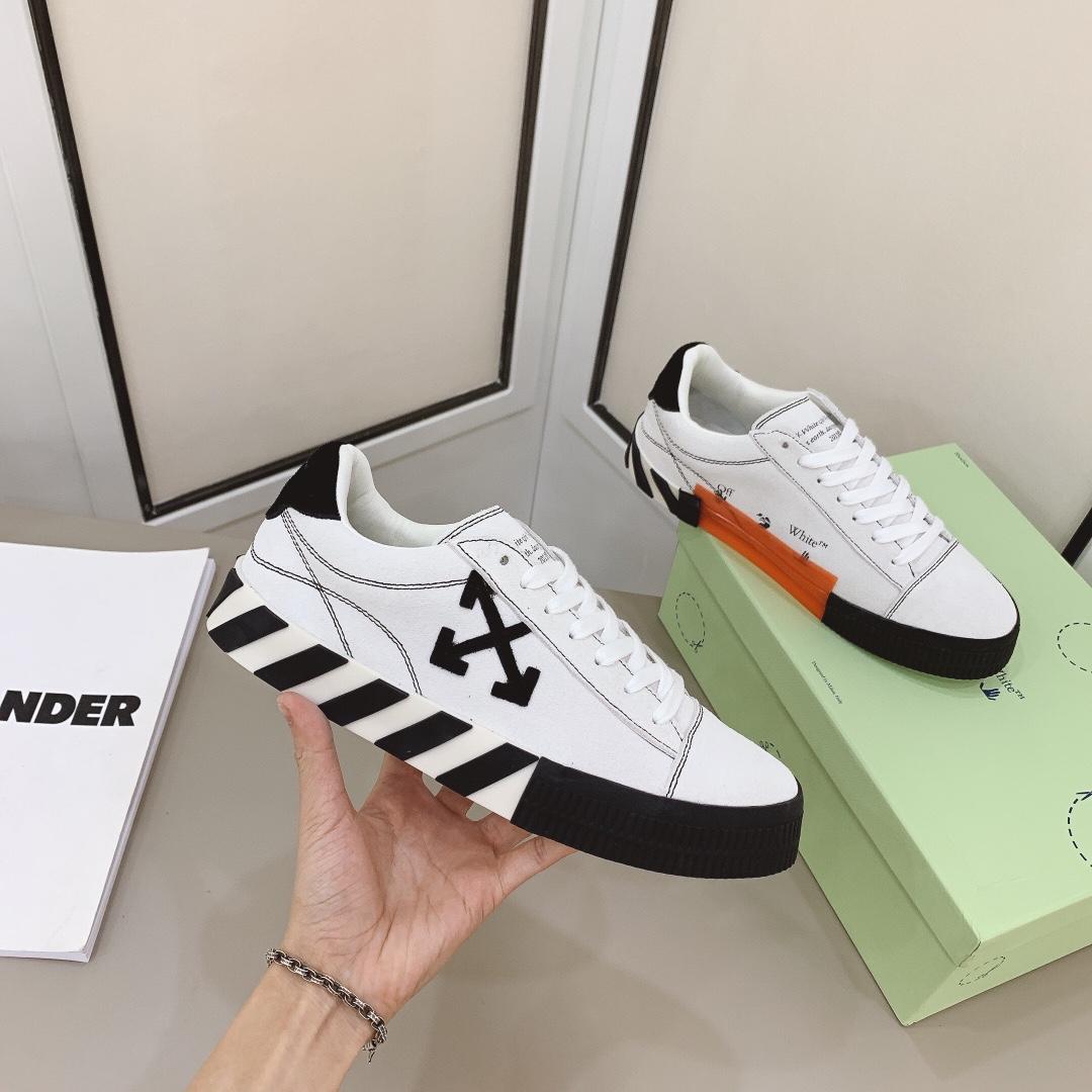 Off White White & Black Canvas Vulcanized Low Sneakers - everydesigner