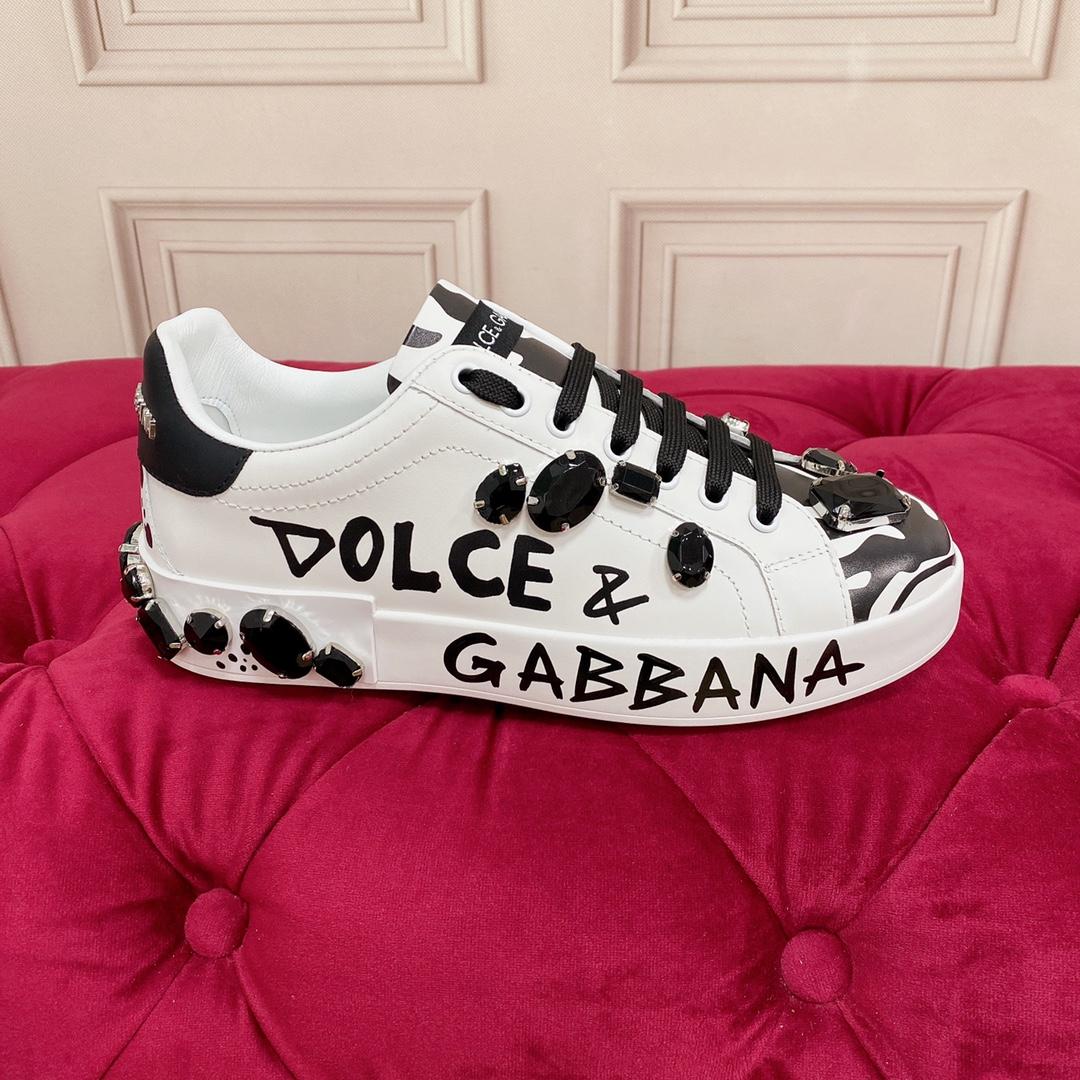 Dolce & Gabbana Calfskin Portofino Sneakers With Embroidery - everydesigner