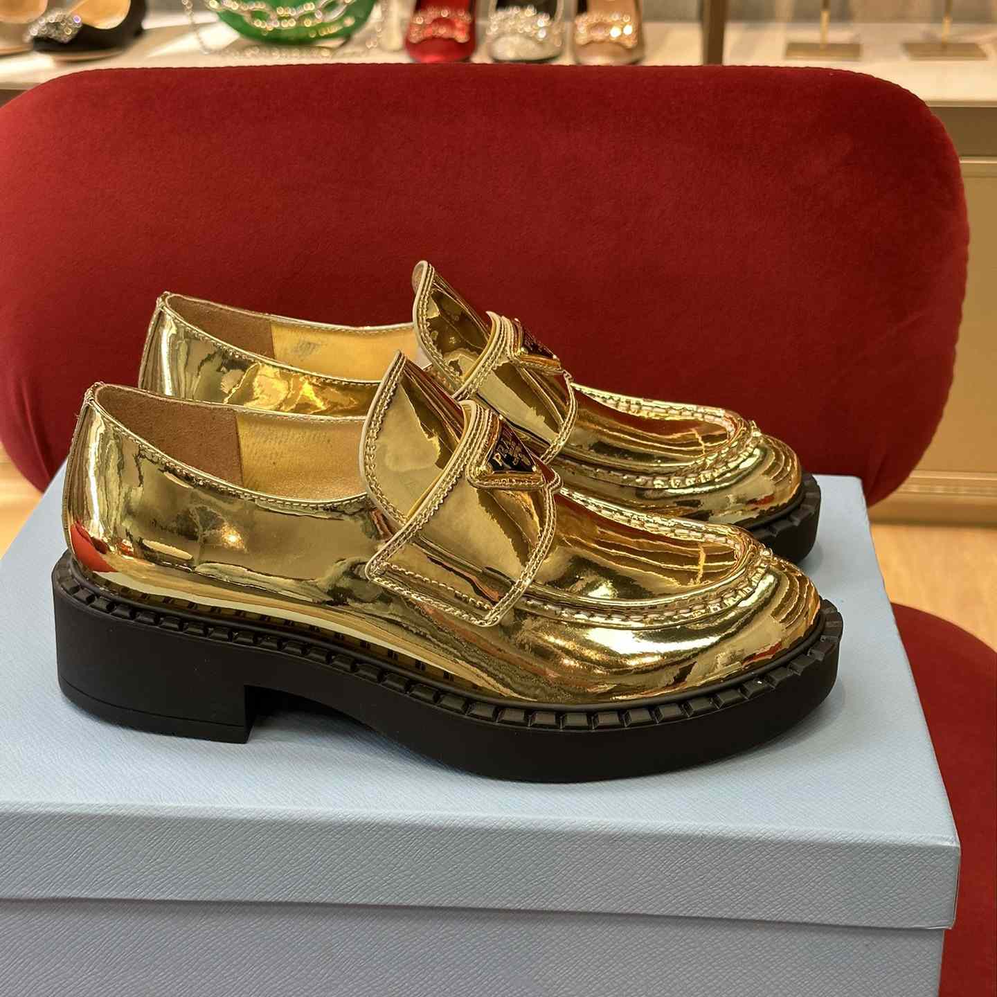 Prada Metallic Leather Loafers - everydesigner