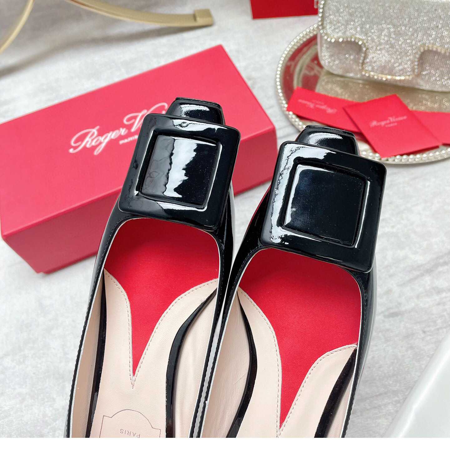 Roger Vivier Strass Heel Covered Buckle Ballerinas In Patent Leather - everydesigner