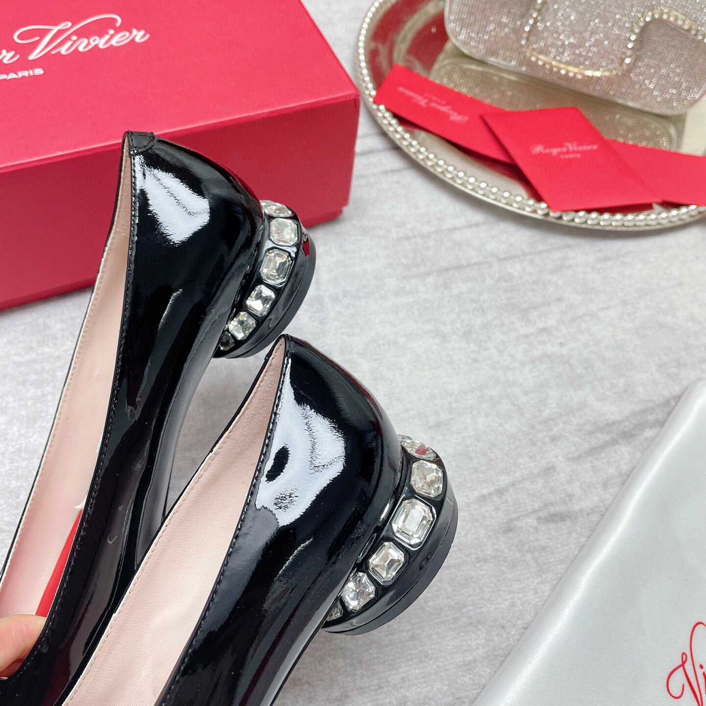 Roger Vivier Strass Heel Covered Buckle Ballerinas In Patent Leather - everydesigner