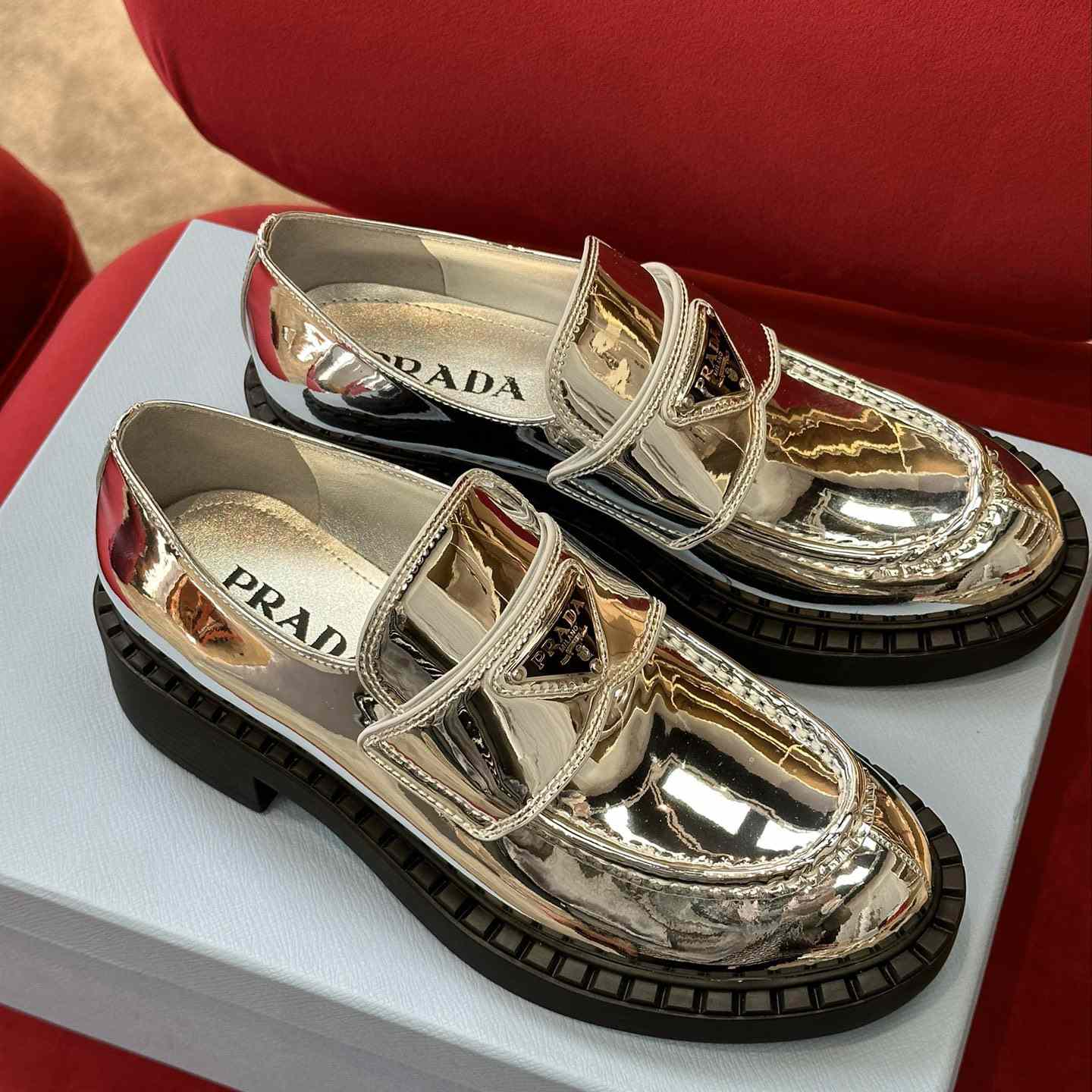 Prada Metallic Leather Loafers - everydesigner