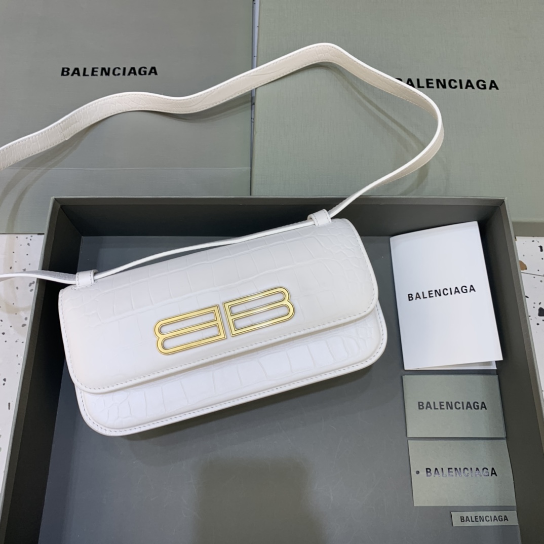 Balenciaga Women's Gossip Small Bag In Stripe Embossed Calfskin In White(23.5-12.4-10.4cm) - everydesigner