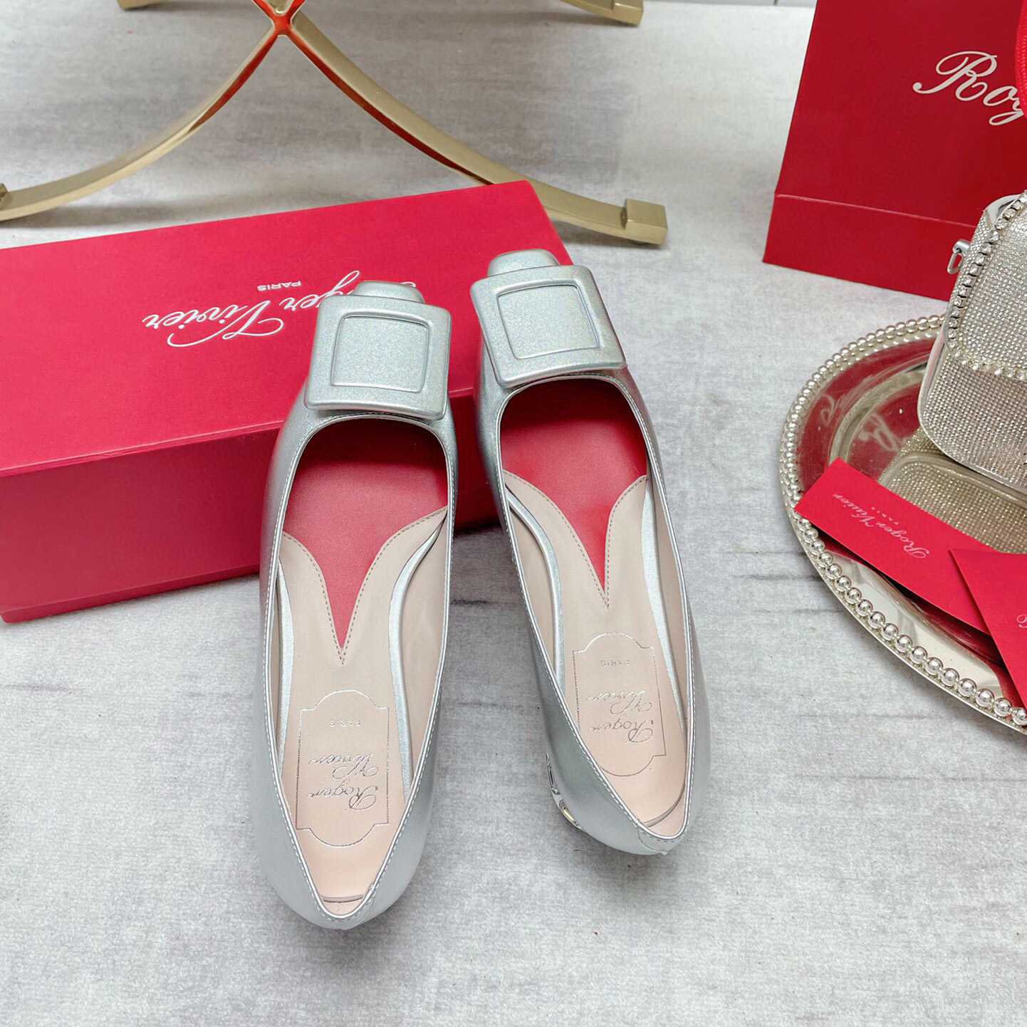 Roger Vivier Strass Heel Covered Buckle Ballerinas In Nappa Leather - everydesigner