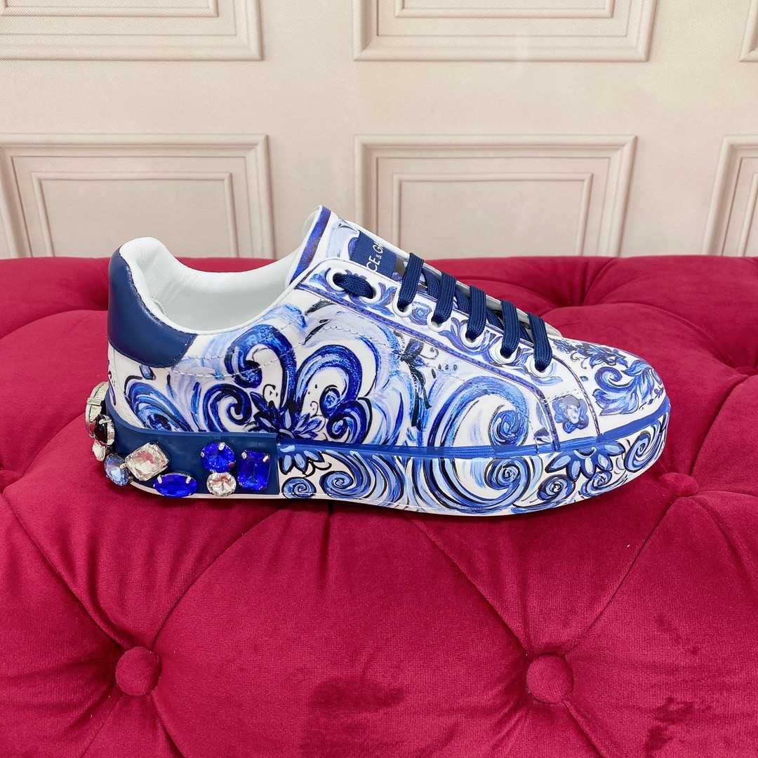 Dolce & Gabbana Majolica-Print Calfskin Portofino Sneakers - everydesigner