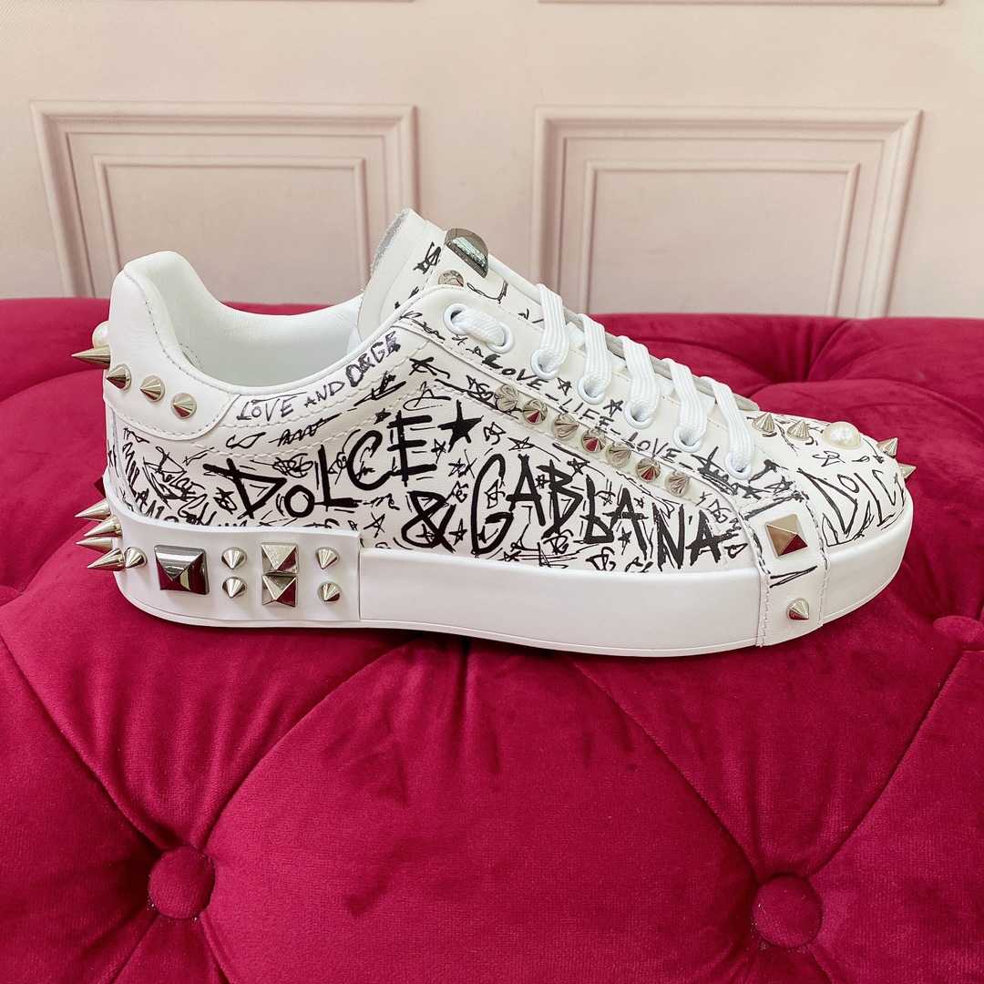 Dolce & Gabbana Calfskin Nappa Portofino Sneakers With Studs - everydesigner