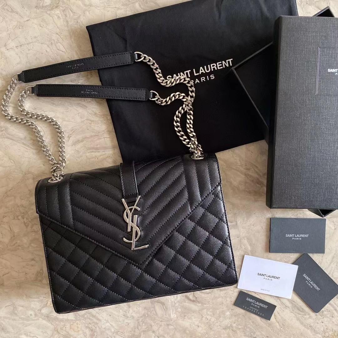 Saint Laurent Envelope Medium Chain Bag In Mix Matelasse Grain De Poudre Embossed Leather - everydesigner