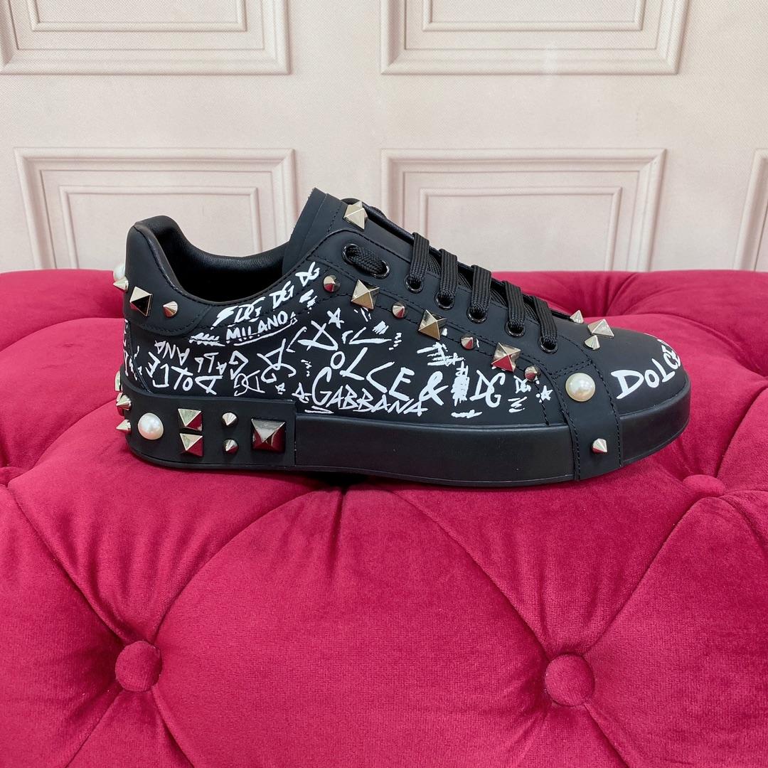 Dolce & Gabbana Calfskin Nappa Portofino Sneakers With Studs - everydesigner