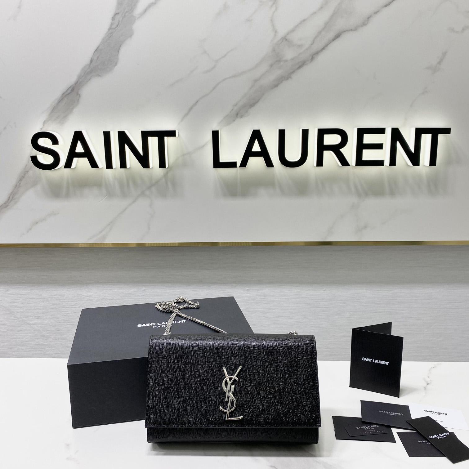 Saint Laurent Kate Medium Chain Bag In Grain De Poudre Embossed Leather - everydesigner