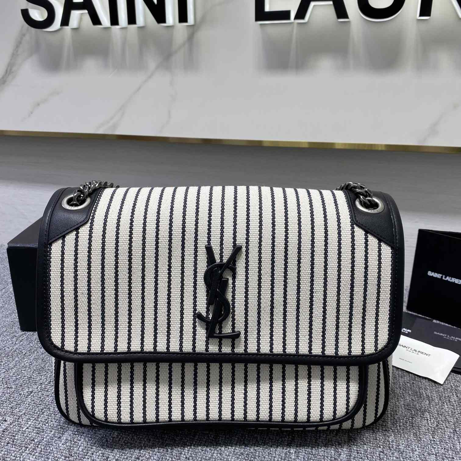 Saint Laurent Women's Niki Medium Striped Canvas Shoulder Bag (28cm) - everydesigner