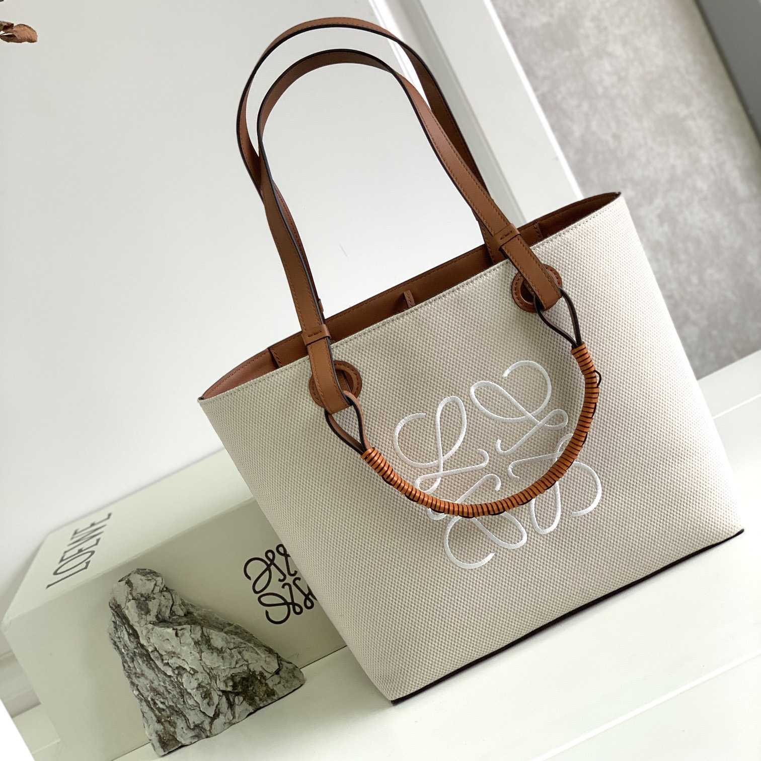 Loewe Small Anagram Tote Bag In Jacquard And Calfskin - everydesigner