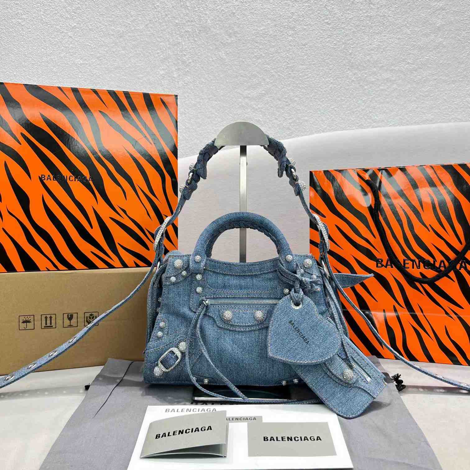 Balenciaga Neo Cagole XS Handbag In Denim - everydesigner