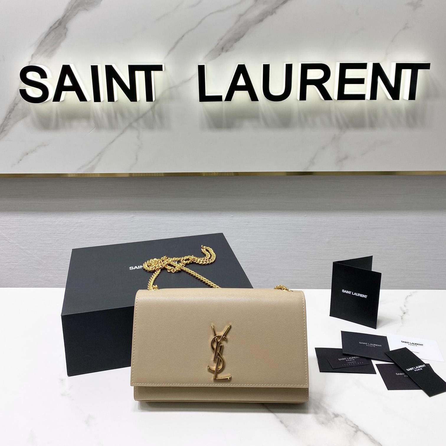 Saint Laurent Kate Medium Chain Bag In Grain De Poudre Embossed Leather - everydesigner