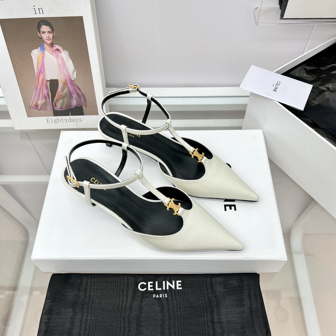 Celine Kitten With Triomphe T-Bar Strap In Calfskin  - everydesigner