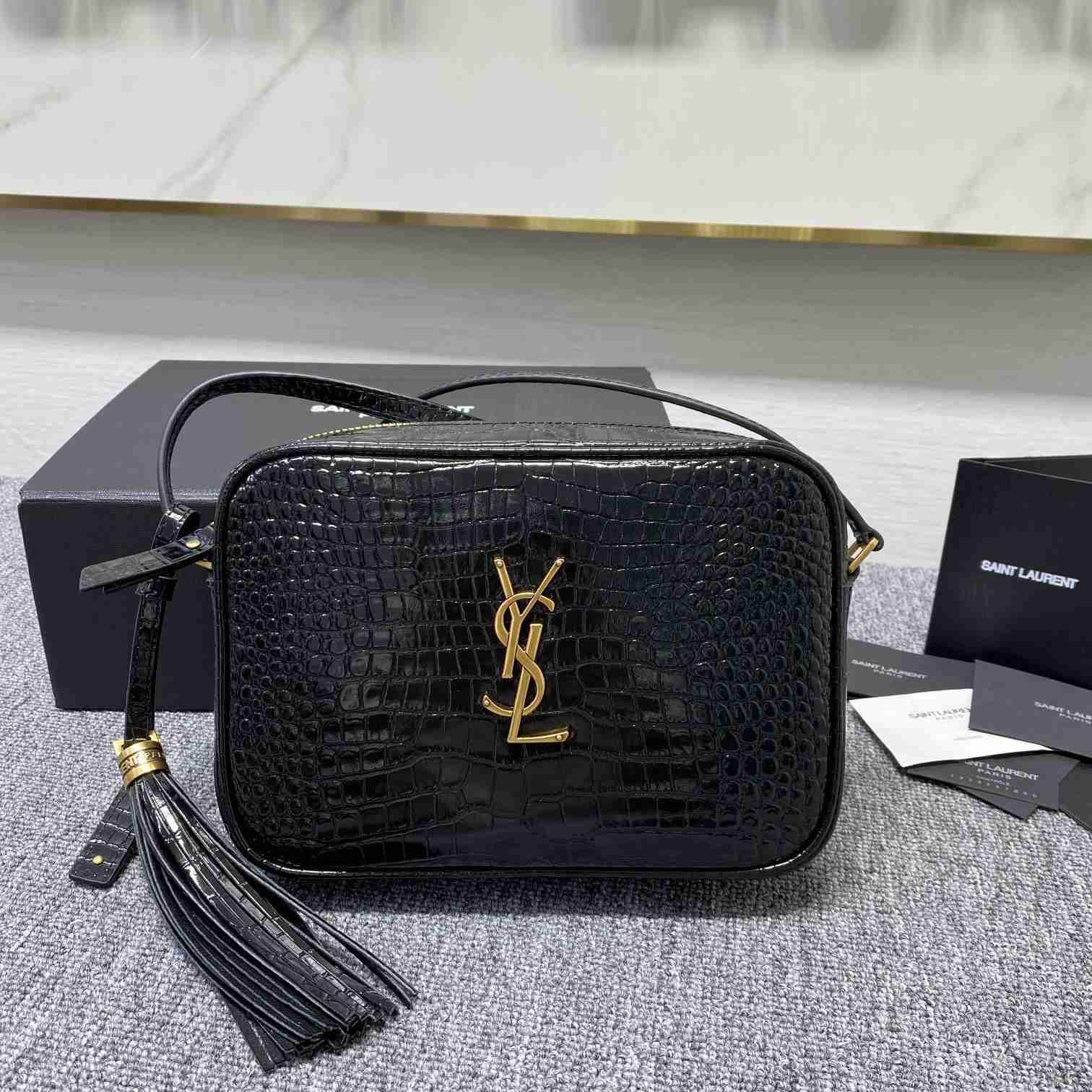 Saint Laurent Lou Camera Bag In Crocodile-Embossed Shiny Leather - everydesigner