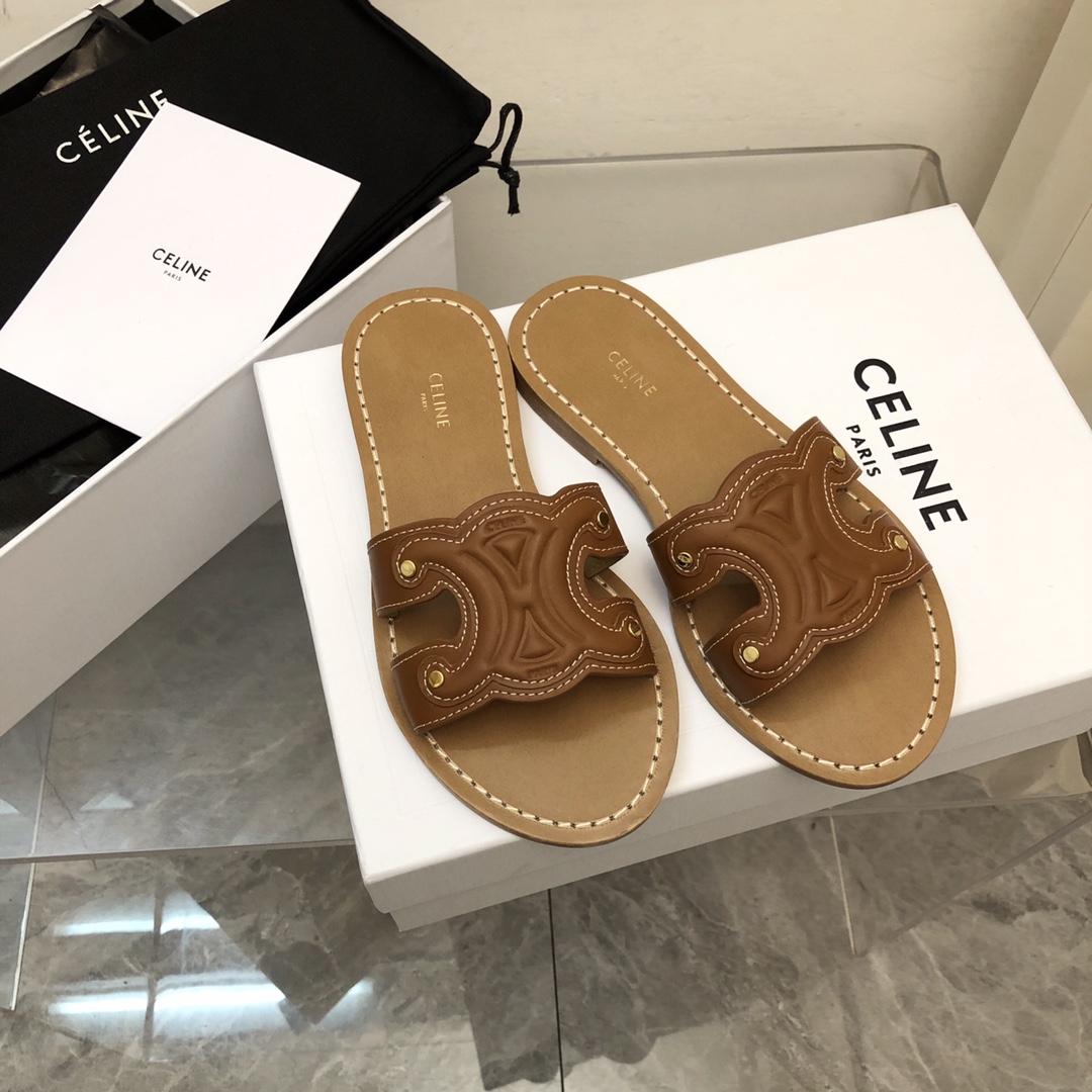 Celine Triomphe Mule In Calfskin - everydesigner