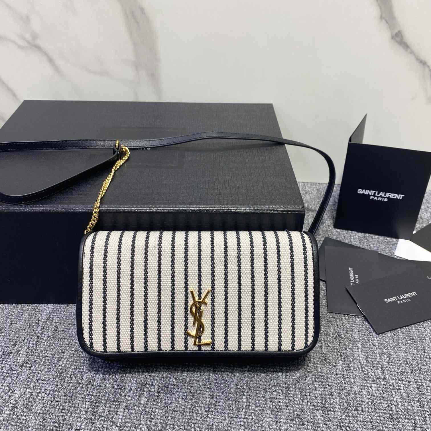 Saint Laurent Monogram Mini Striped-Canvas Cross-Body Bag (18x11x2cm) - everydesigner