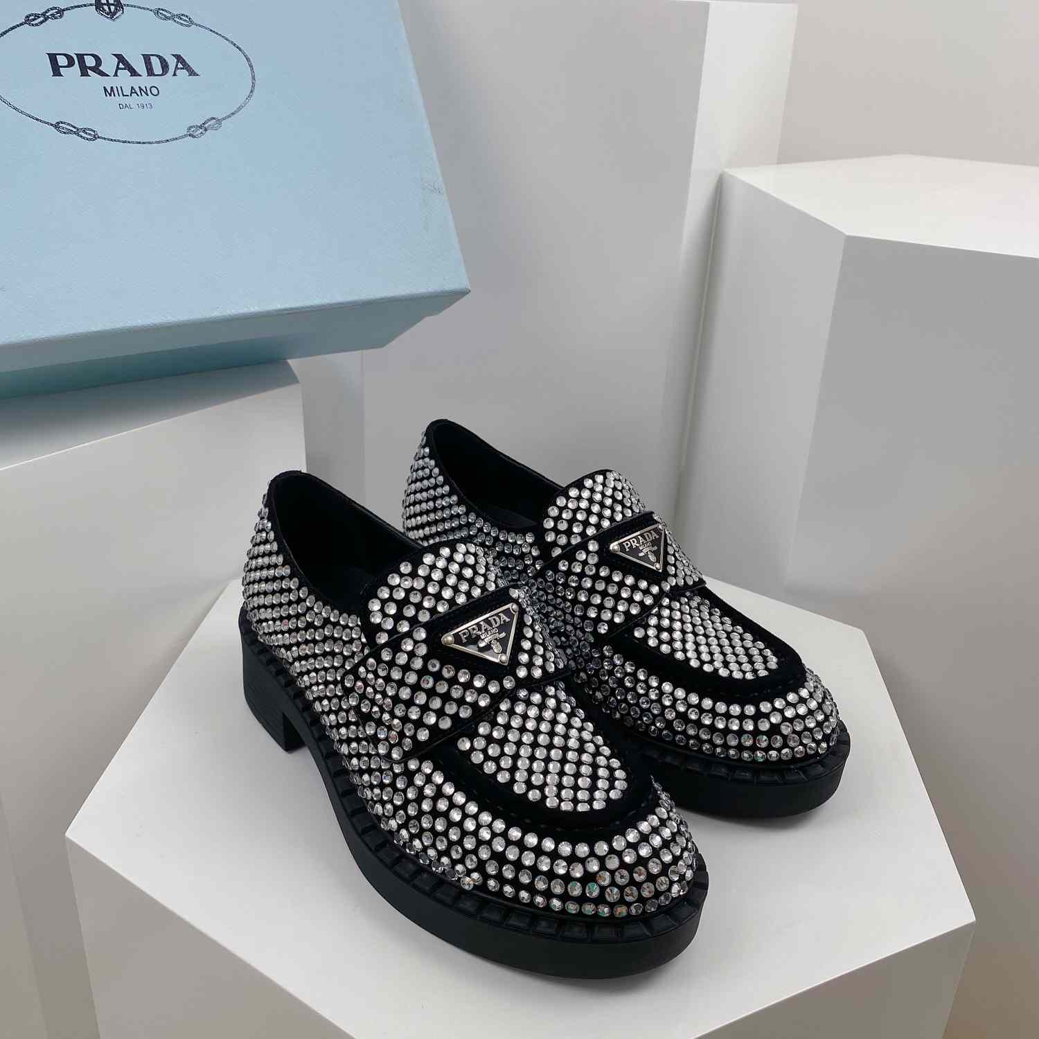 Prada Satin Loafers With Crystals - everydesigner