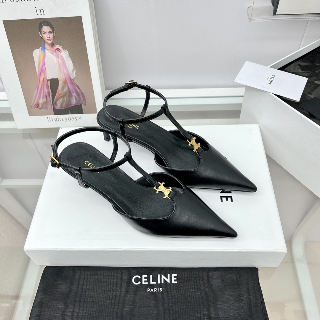 Celine Kitten With Triomphe T-Bar Strap In Calfskin  - everydesigner