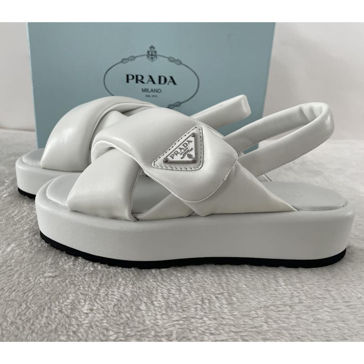 Prada Soft Padded Nappa Leather Wedge Sandals - everydesigner