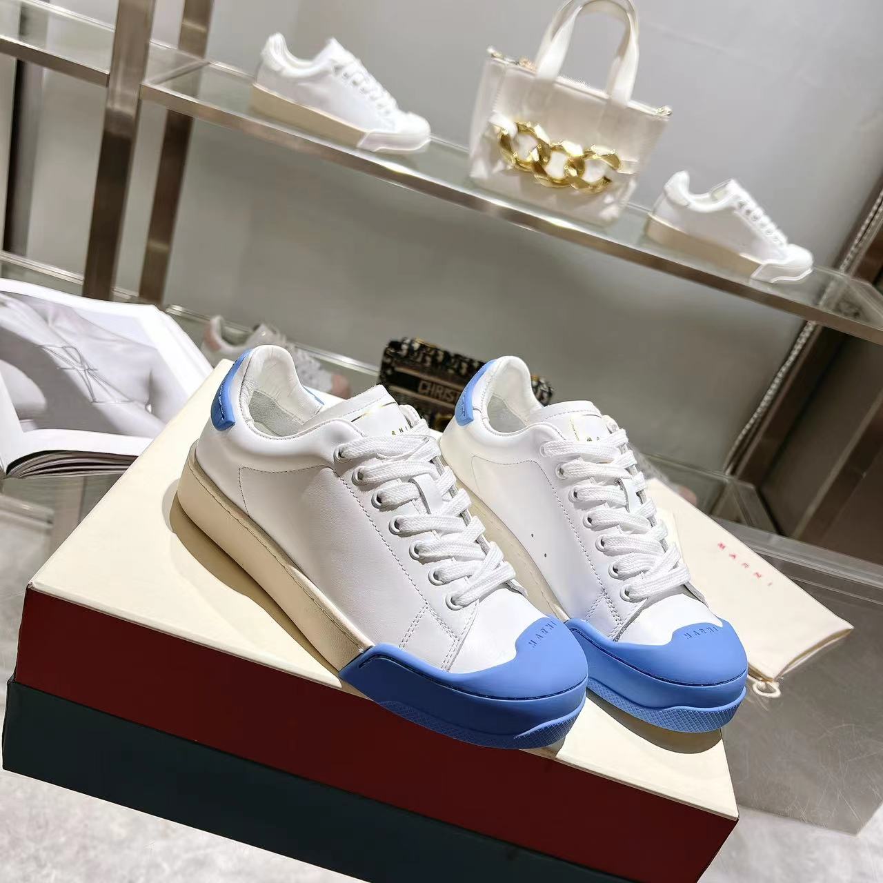 Marni Dada Bumper Sneaker In White And Blue Leather - everydesigner