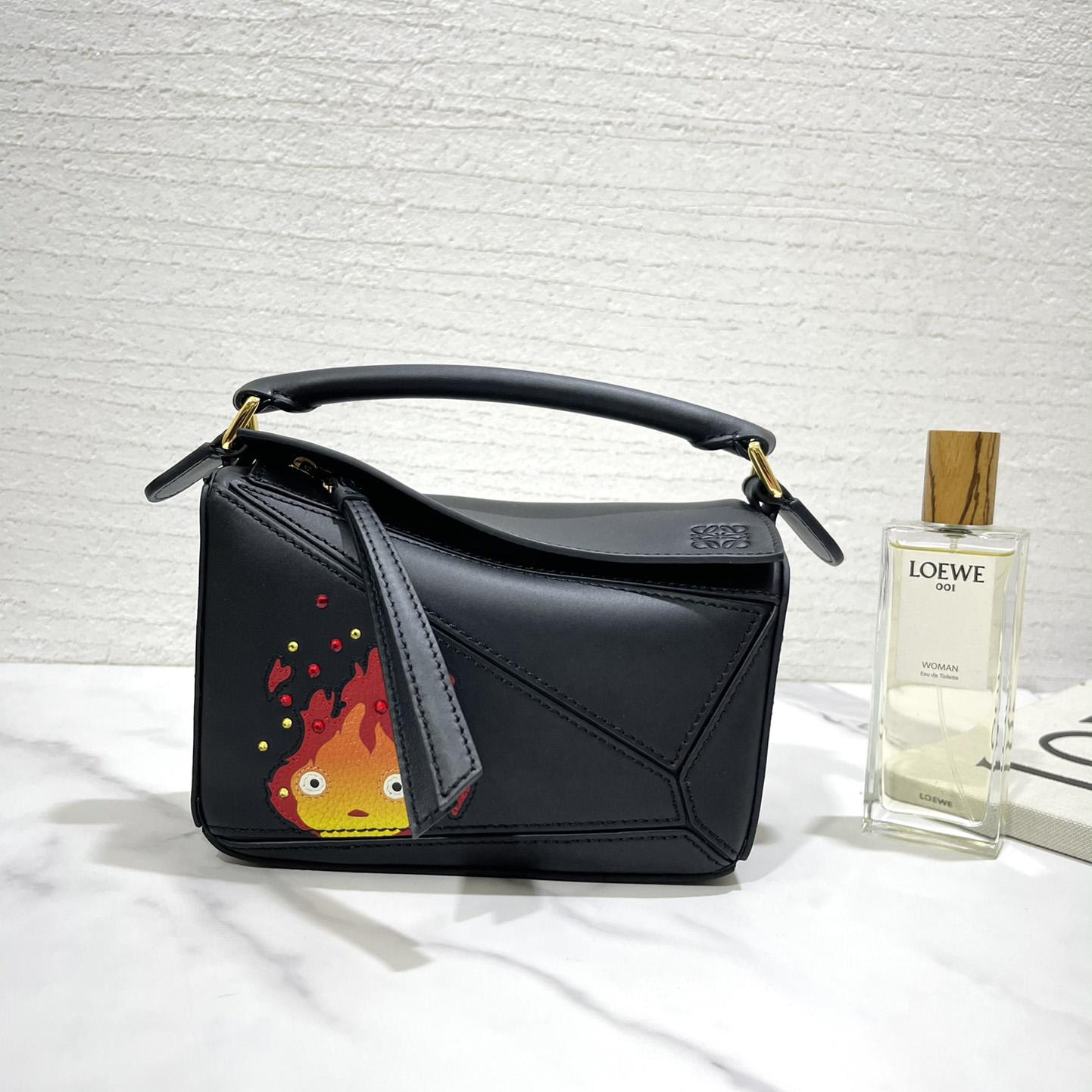 Loewe Calcifer Mini Puzzle Bag In Satin Calfskin And Crystal - everydesigner