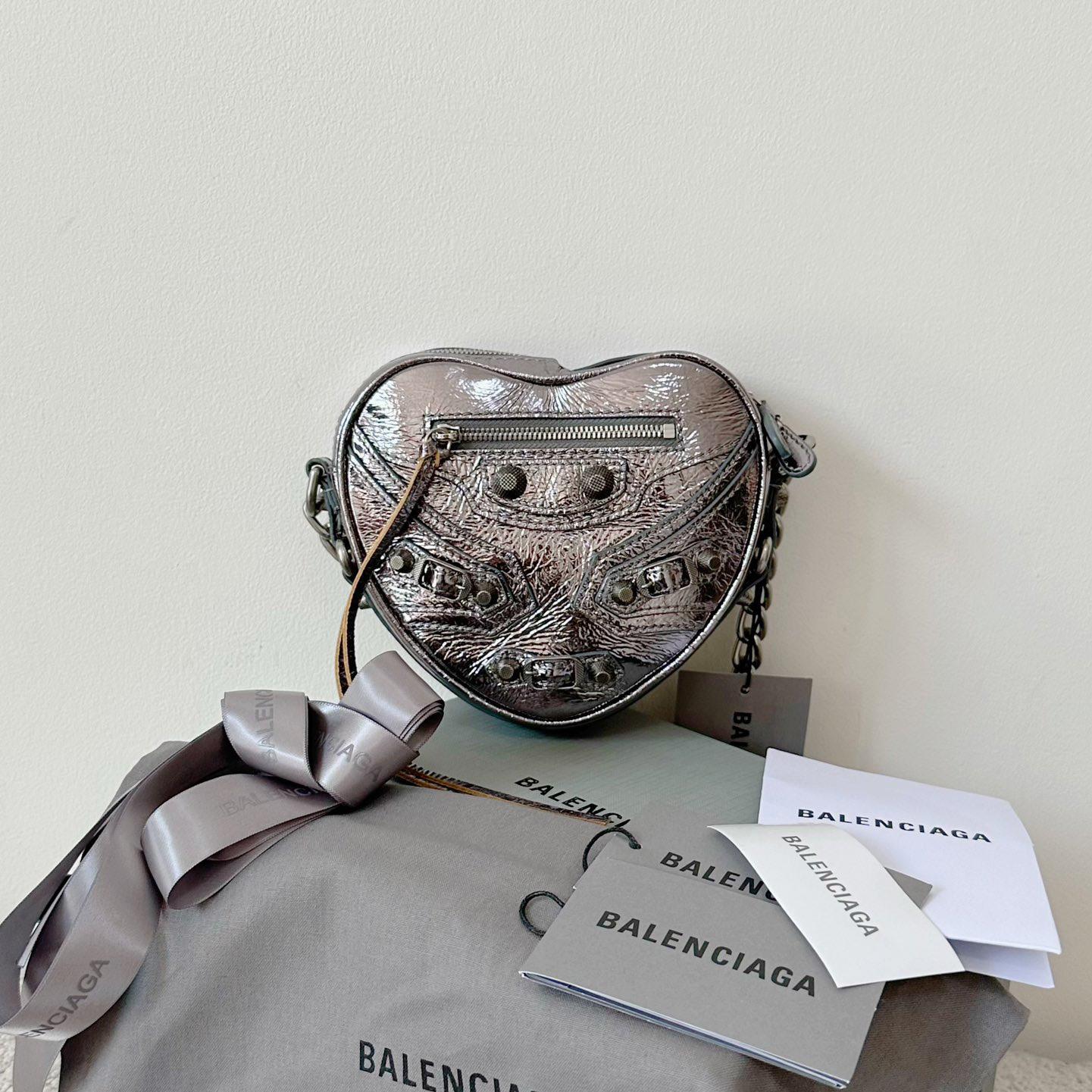 Balenciaga Le Cagole Heart Mini Bag Metallized In Silver (16-12.7-4.5cm) - everydesigner