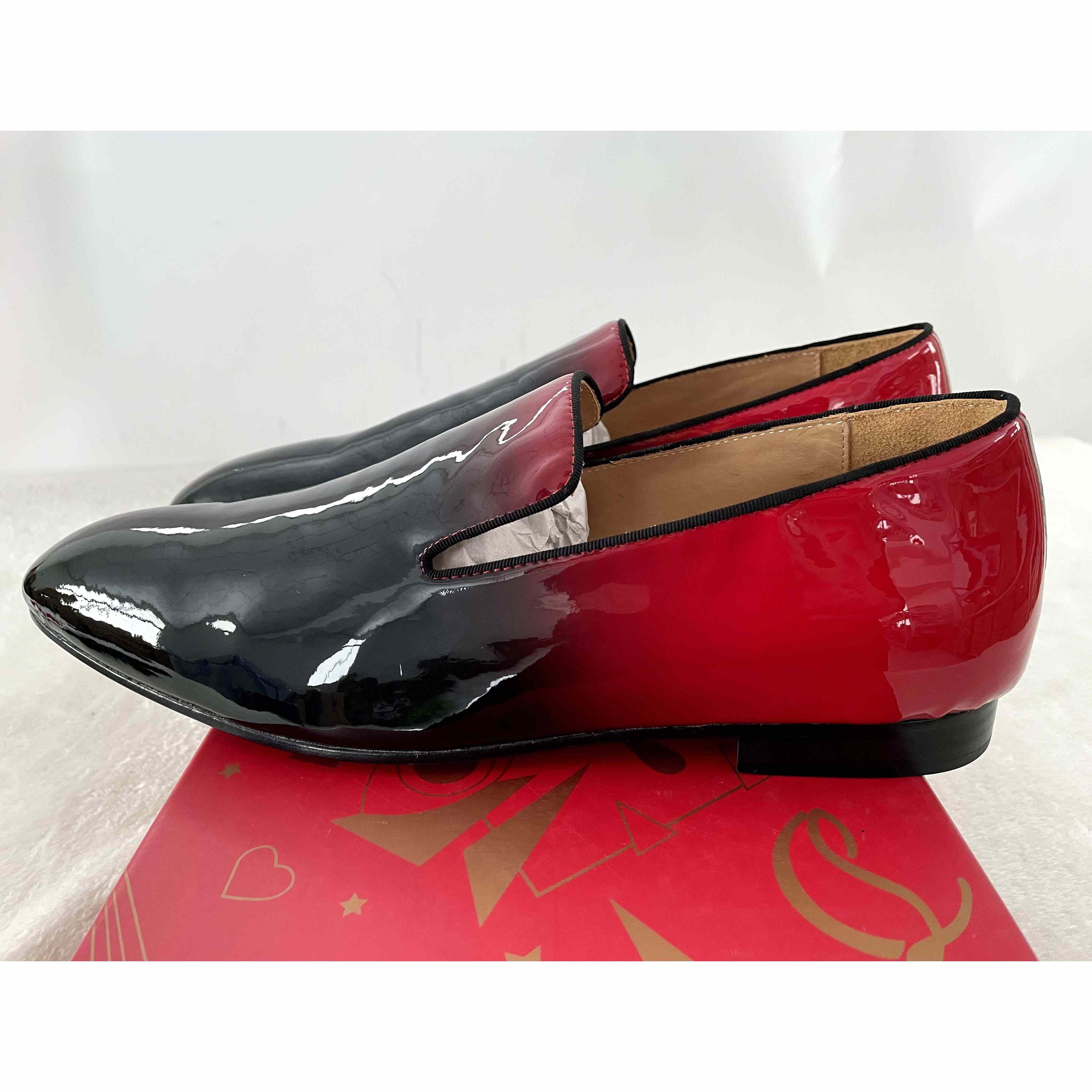 Christian Louboutin Black Red Patent leather Loafers Dress Shoes - everydesigner