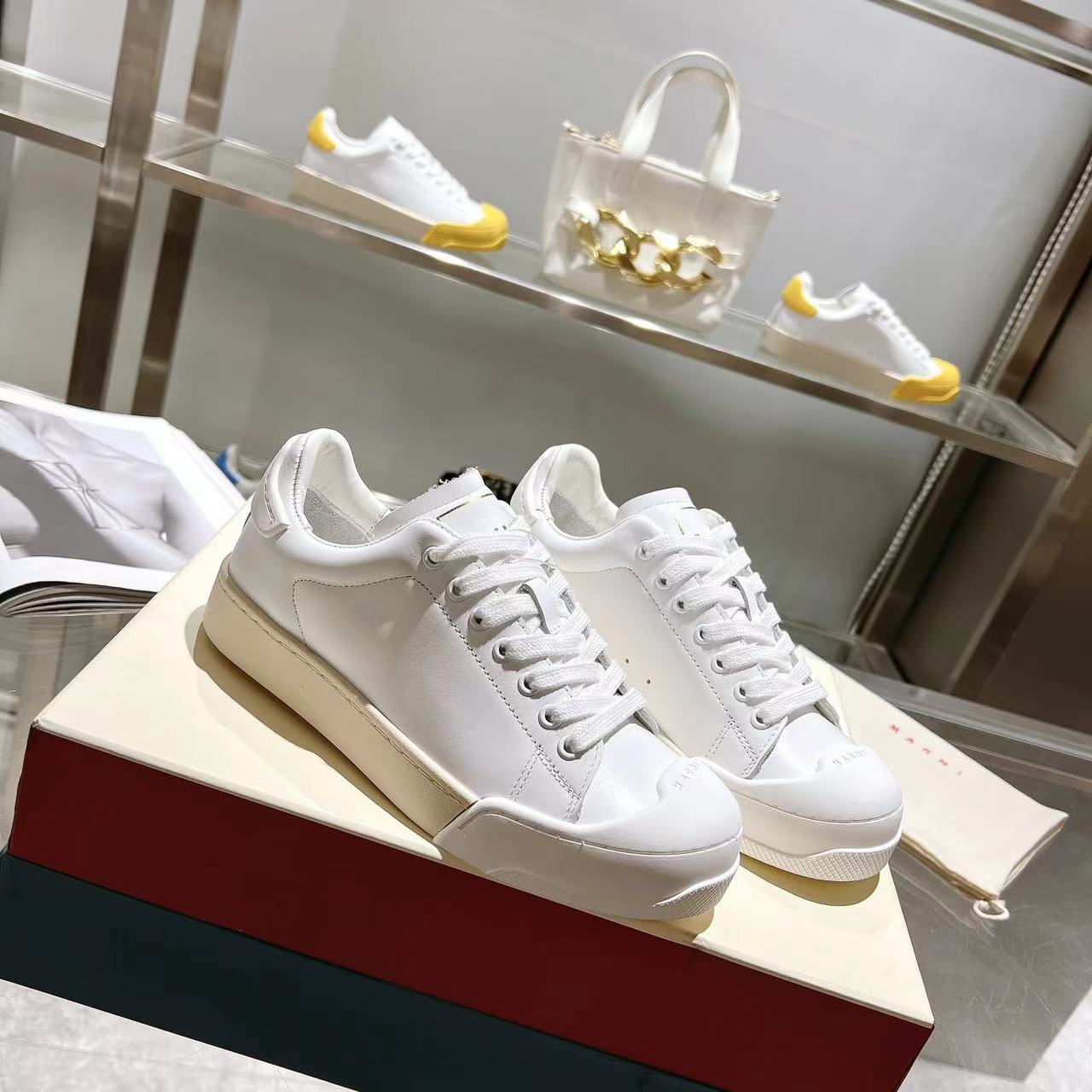 Marni Dada Bumper Sneaker In White Leather - everydesigner