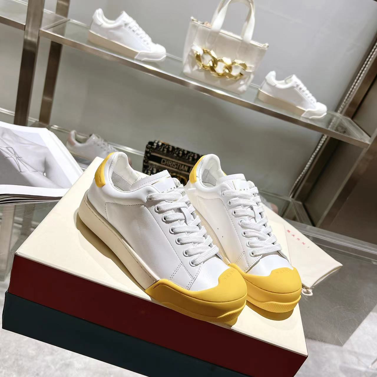 Marni Dada Bumper Sneaker In White And Yellow Leather - everydesigner