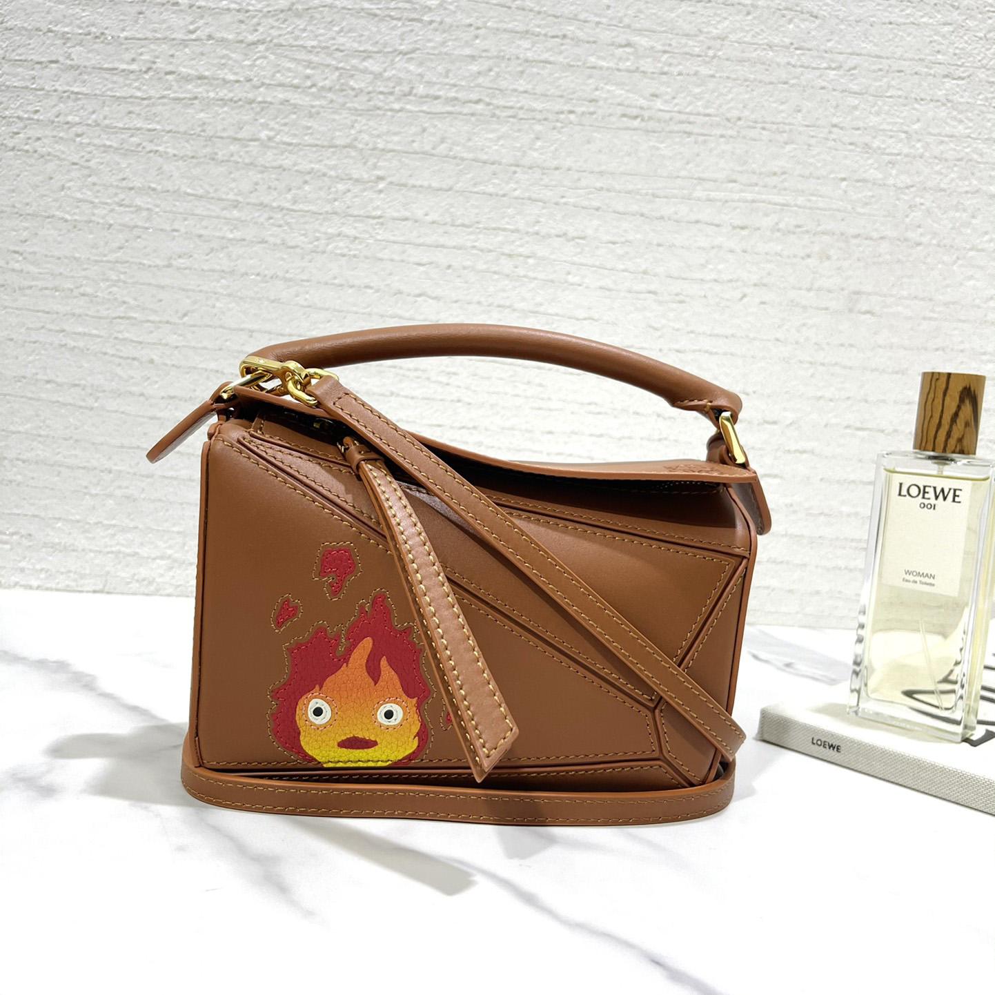 Loewe Calcifer Mini Puzzle Bag In Satin Calfskin And Crystal - everydesigner