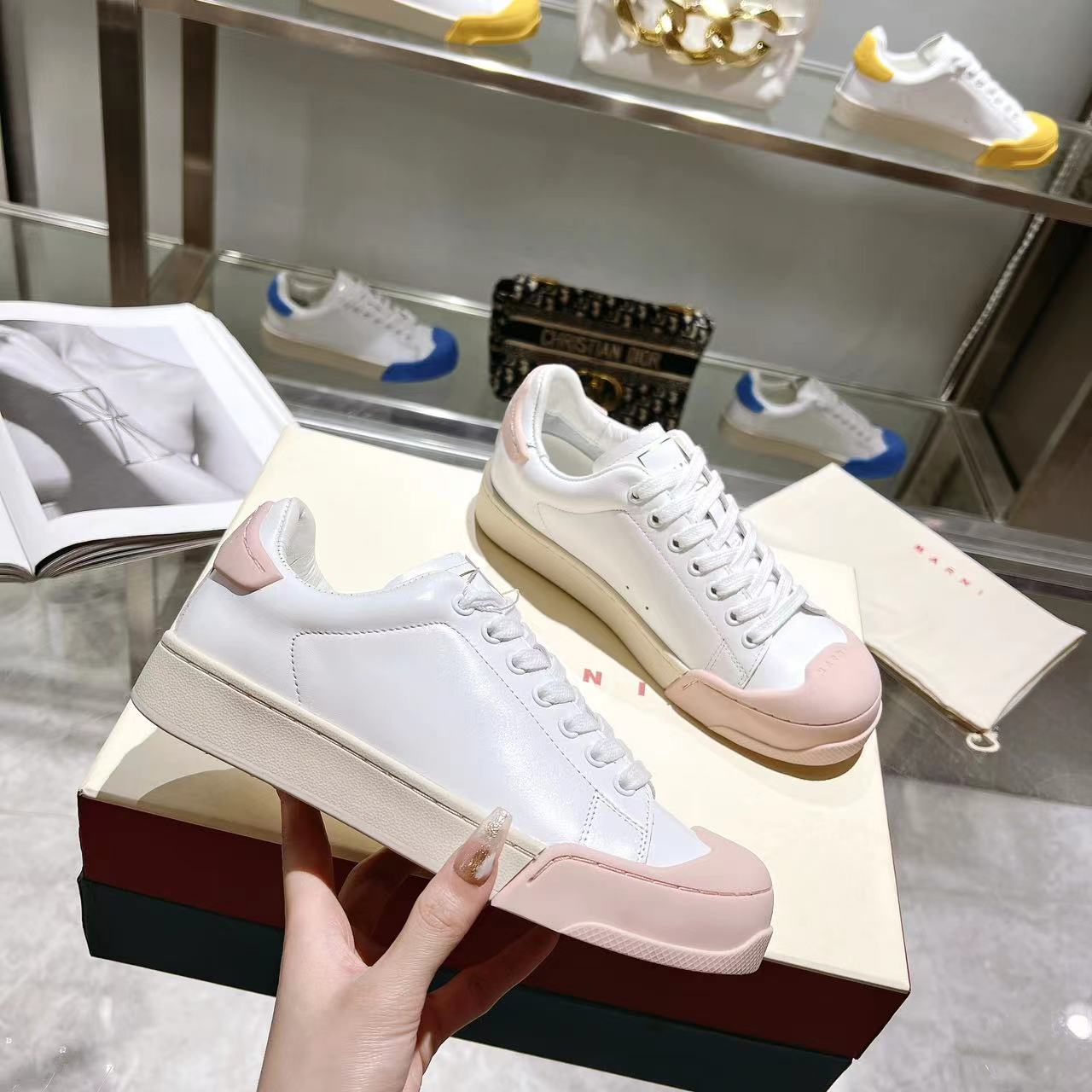 Marni Dada Bumper Sneaker In White And Pink Leather - everydesigner