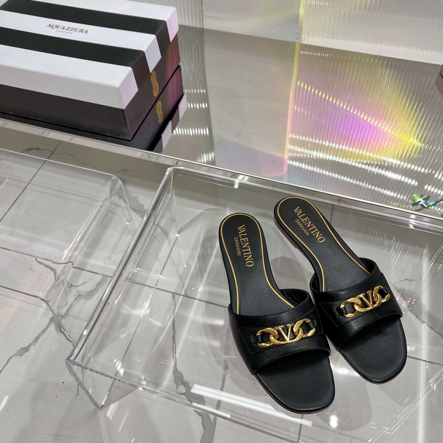 Valenti Garavani VLogo Leather Slides - everydesigner