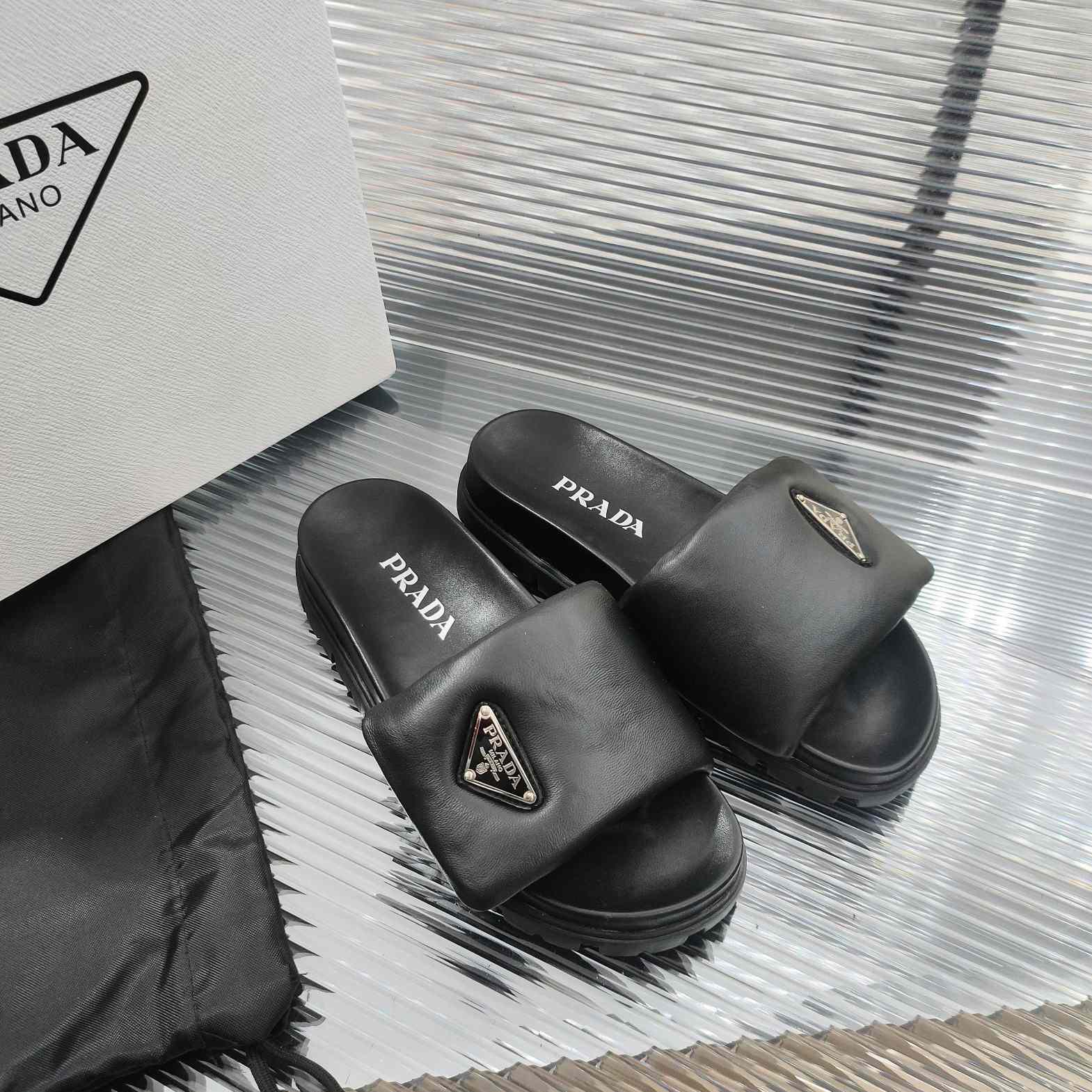 Prada Soft Padded Nappa Leather Slides - everydesigner