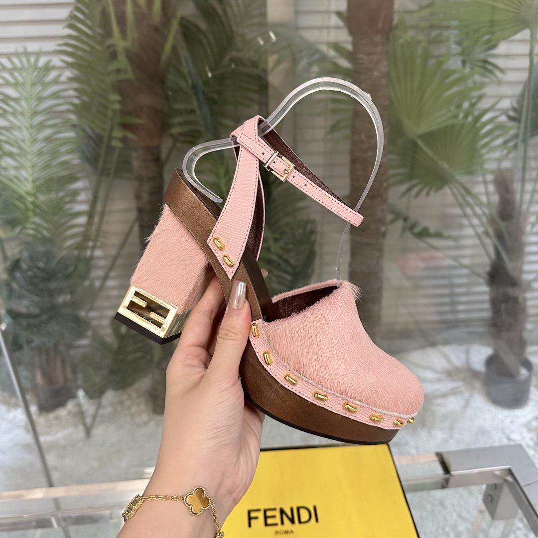 Fendi Baguette Show Pink pony Hair High-heeled Clogs - everydesigner