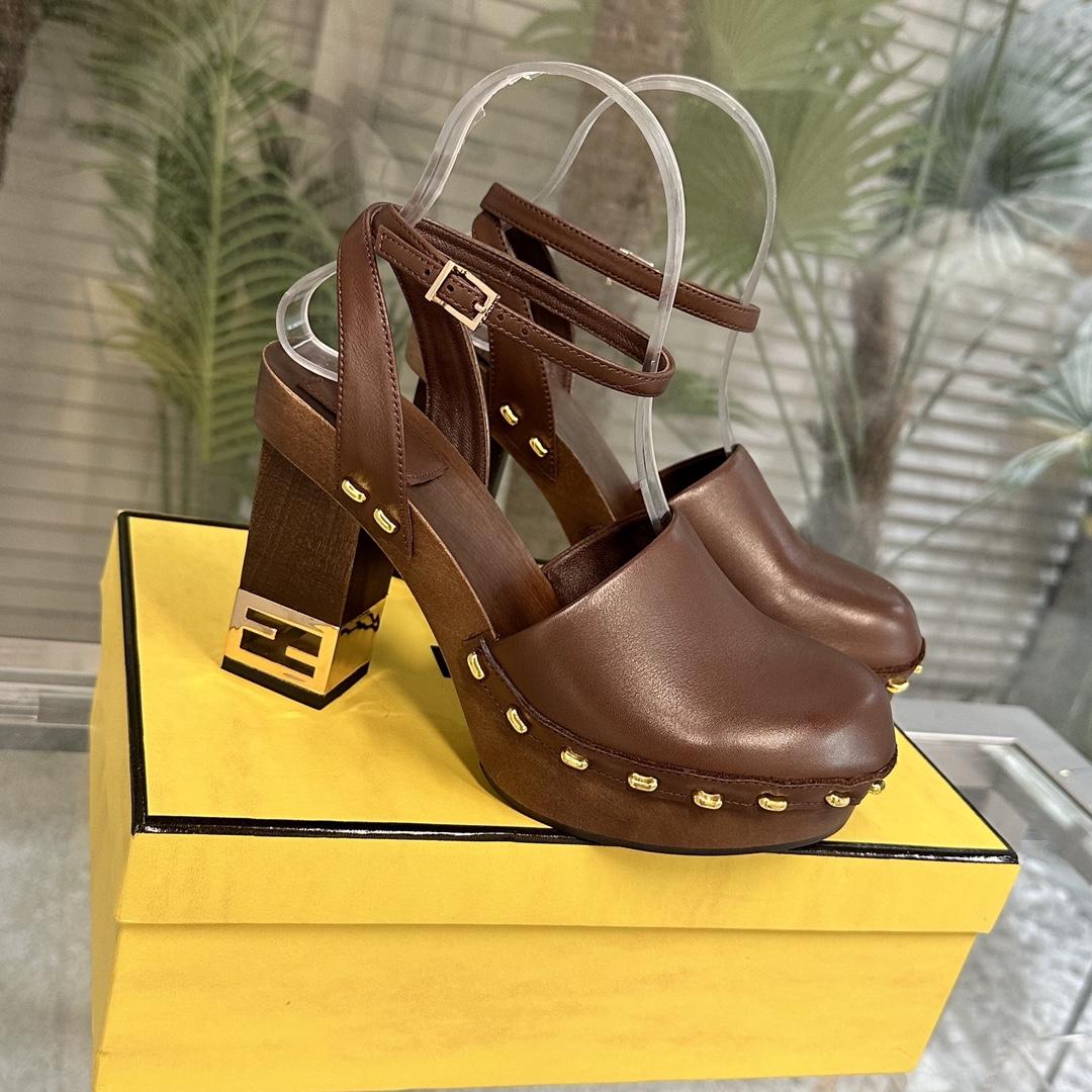 Fendi Baguette Show Brown Leather High-heeled Clogs - everydesigner