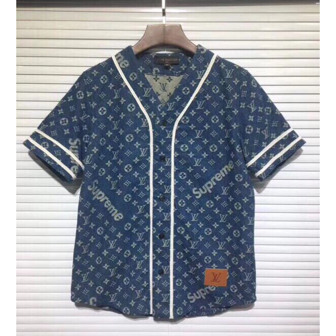 Louis Vuitton × Supreme Monogram Baseball Jersey Shirt - everydesigner