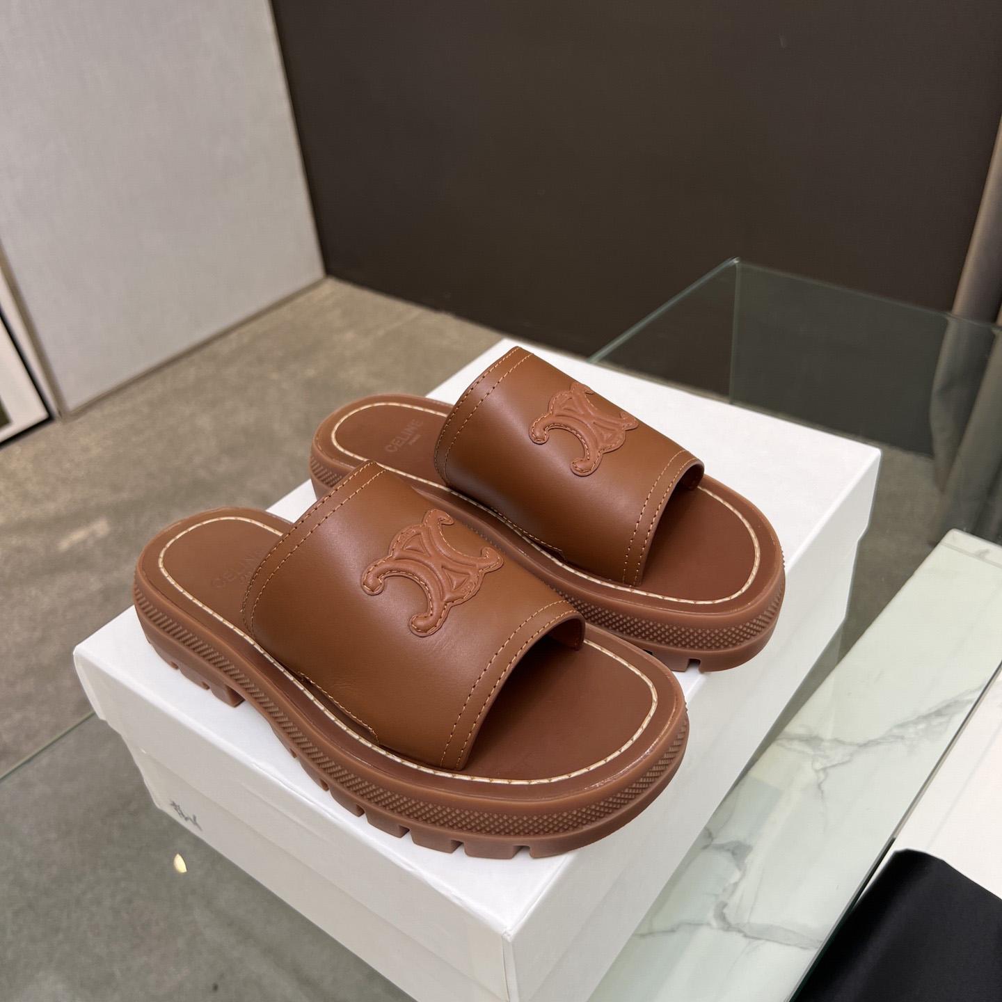 Celine Clea Triomphe Slide In Vegetable - Tanned Calfskin - everydesigner