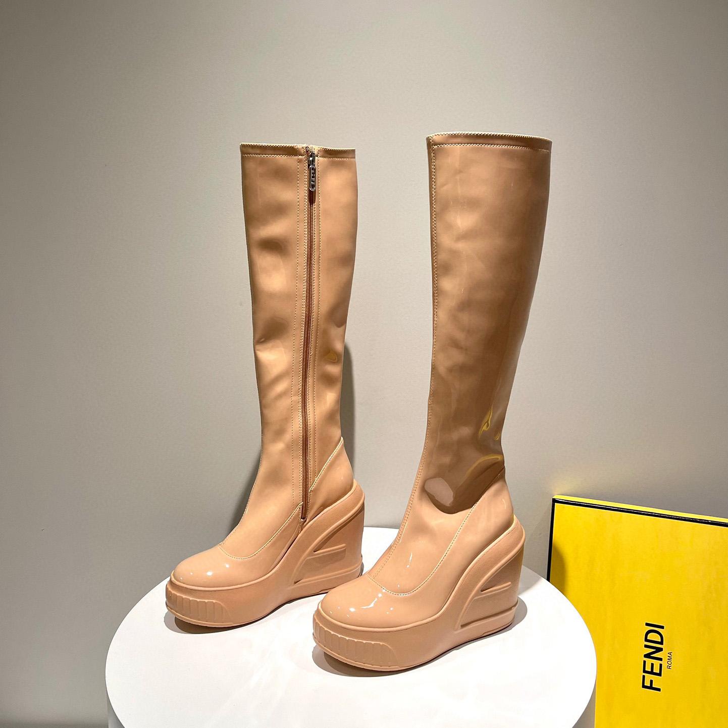 Fendi Fashion Show Beige Patent Leather Boots - everydesigner