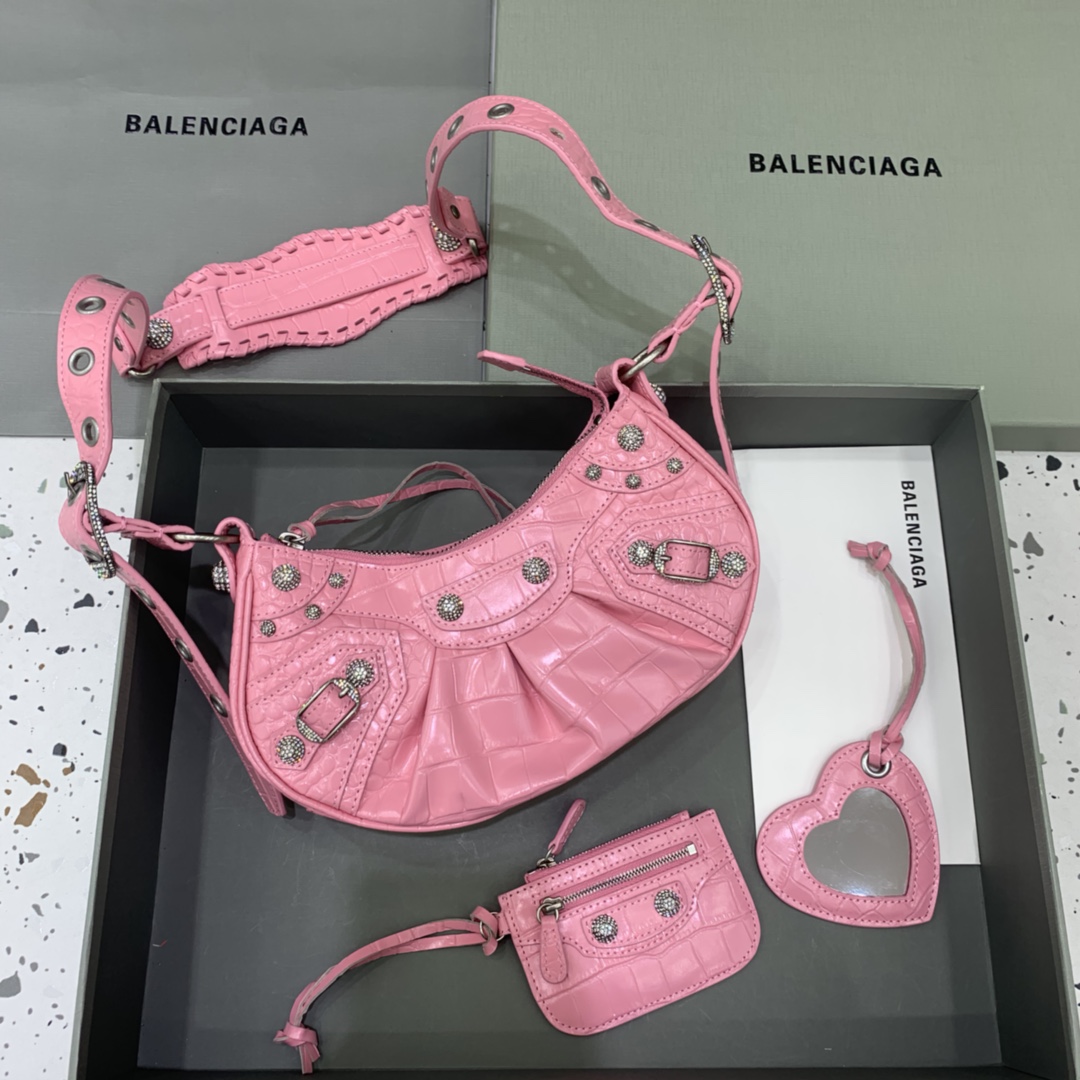 Balenciaga Le Cagole Small Shoulder Bag Crocodile Embossed In Pink - everydesigner