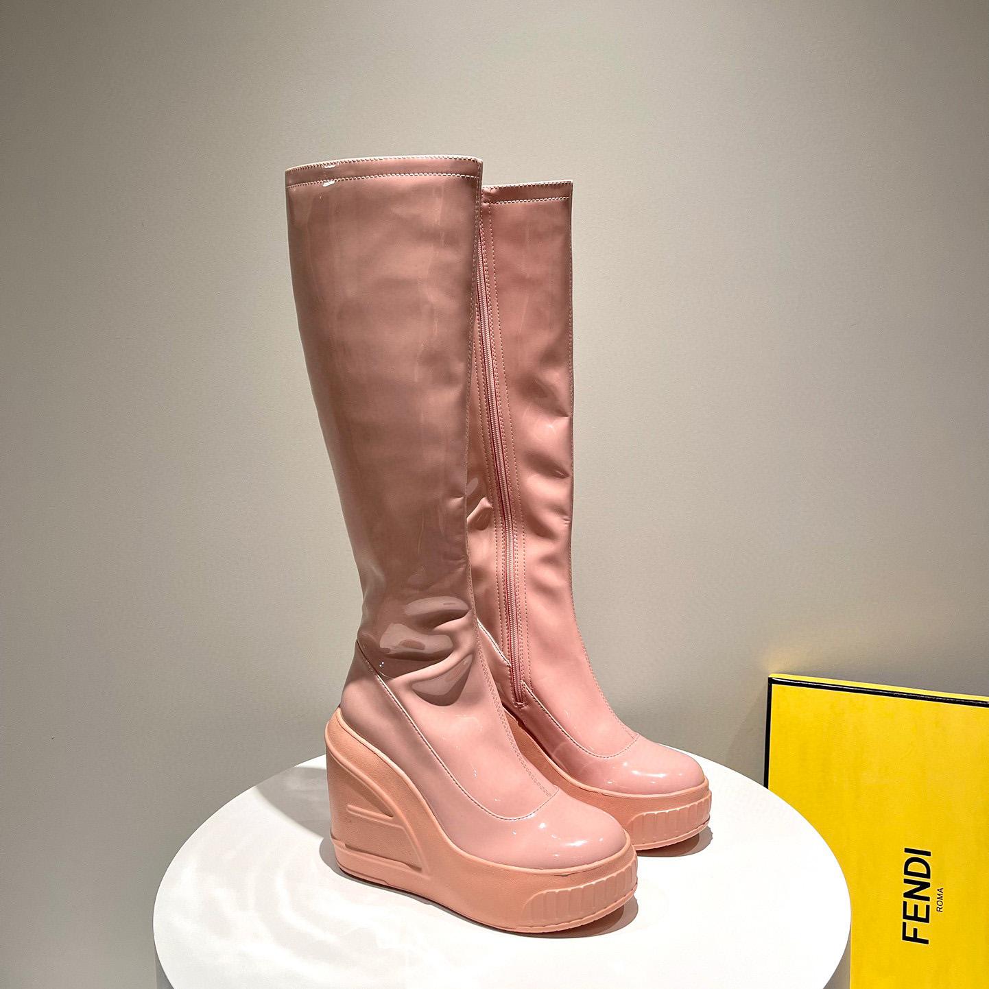 Fendi Fashion Show Pink Patent Leather Boots - everydesigner