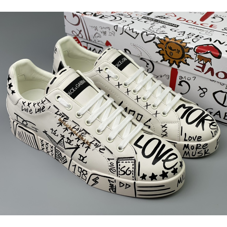 Dolce & Gabbana Hand-painted Calfskin Portofino Sneakers - everydesigner