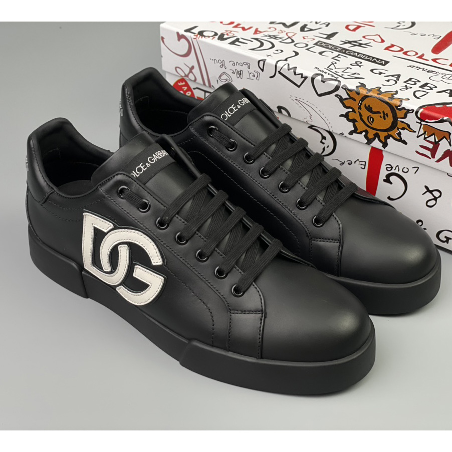 Dolce & Gabbana Calfskin Portofino Sneakers With DG Logo - everydesigner