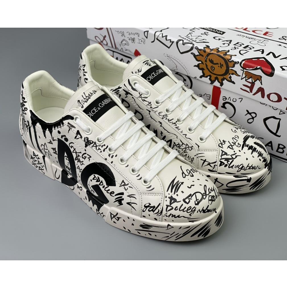 Dolce & Gabbana Calfskin Portofino Sneakers With Logo Print - everydesigner