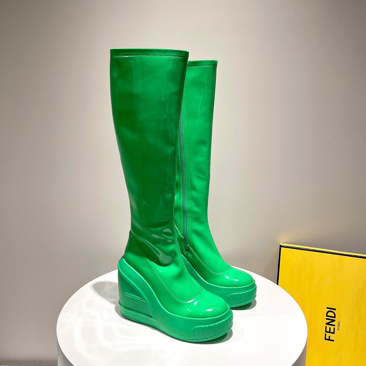 Fendi Fashion Show Green Patent Leather Boots - everydesigner