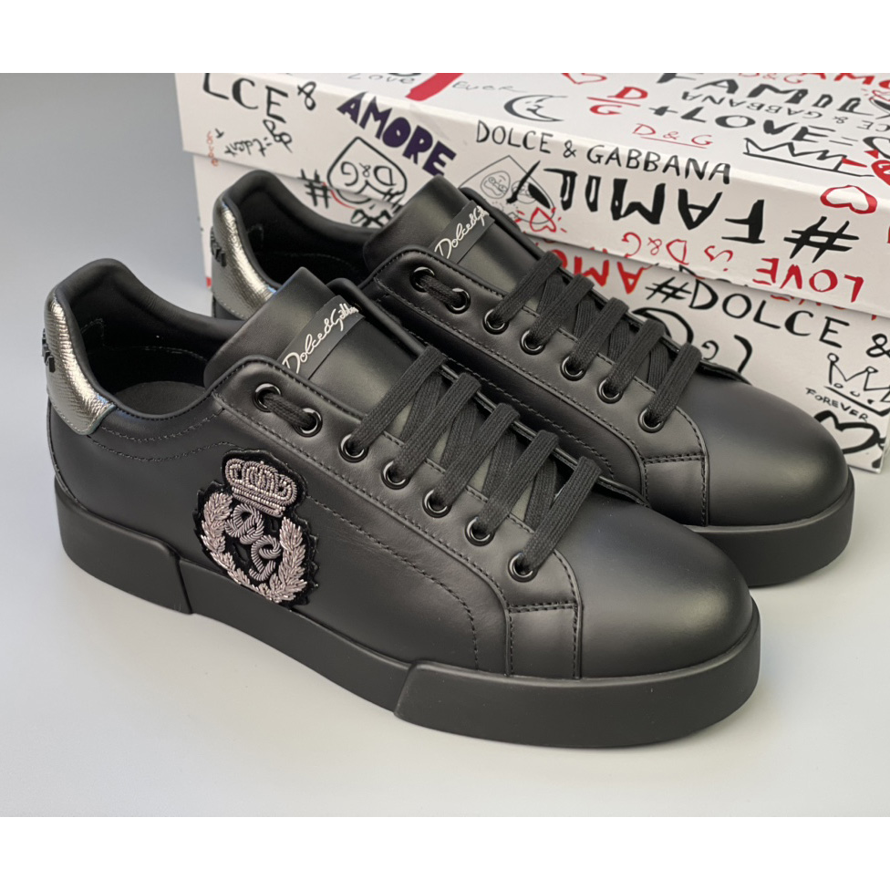 Dolce & Gabbana Calfskin Nappa Portofino Sneakers With Crown Patch - everydesigner