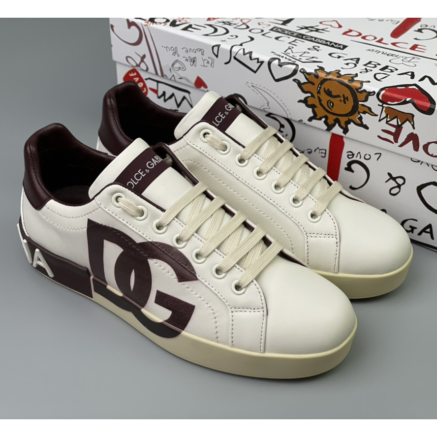 Dolce & Gabbana Calfskin Portofino Sneakers With DG Logo - everydesigner